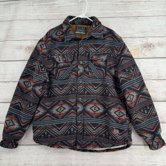 Jachs New York Sherpa Lined Southwest Knit Shacket Jacket Men's Size L Black/Blu - Picture 1 of 14